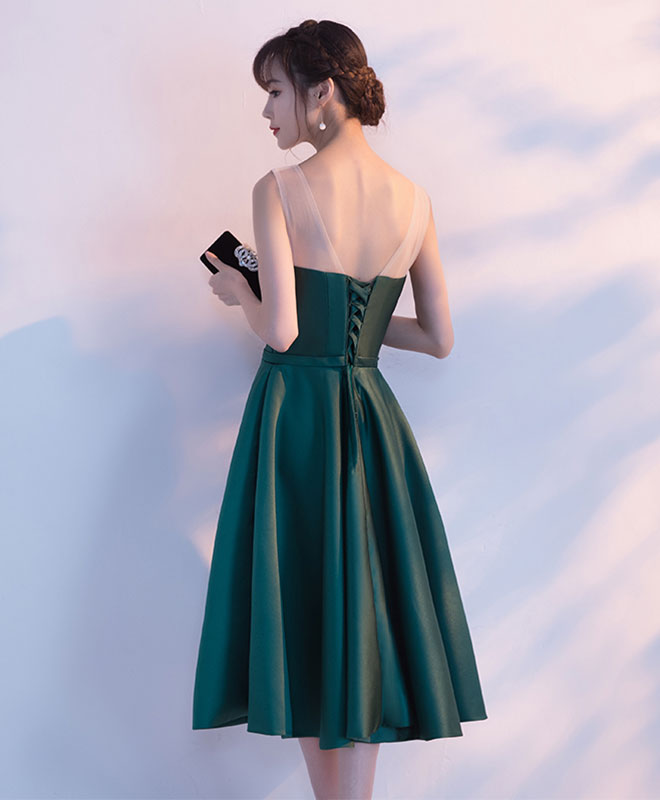 Green Round Neck Lace Short Prom Dress, Homecoming Dress