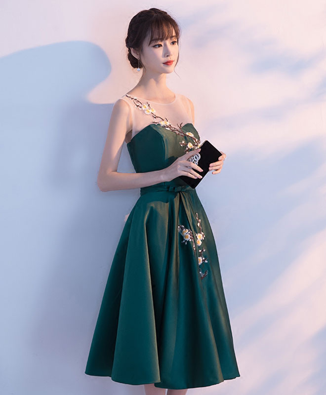 Green Round Neck Lace Short Prom Dress, Homecoming Dress
