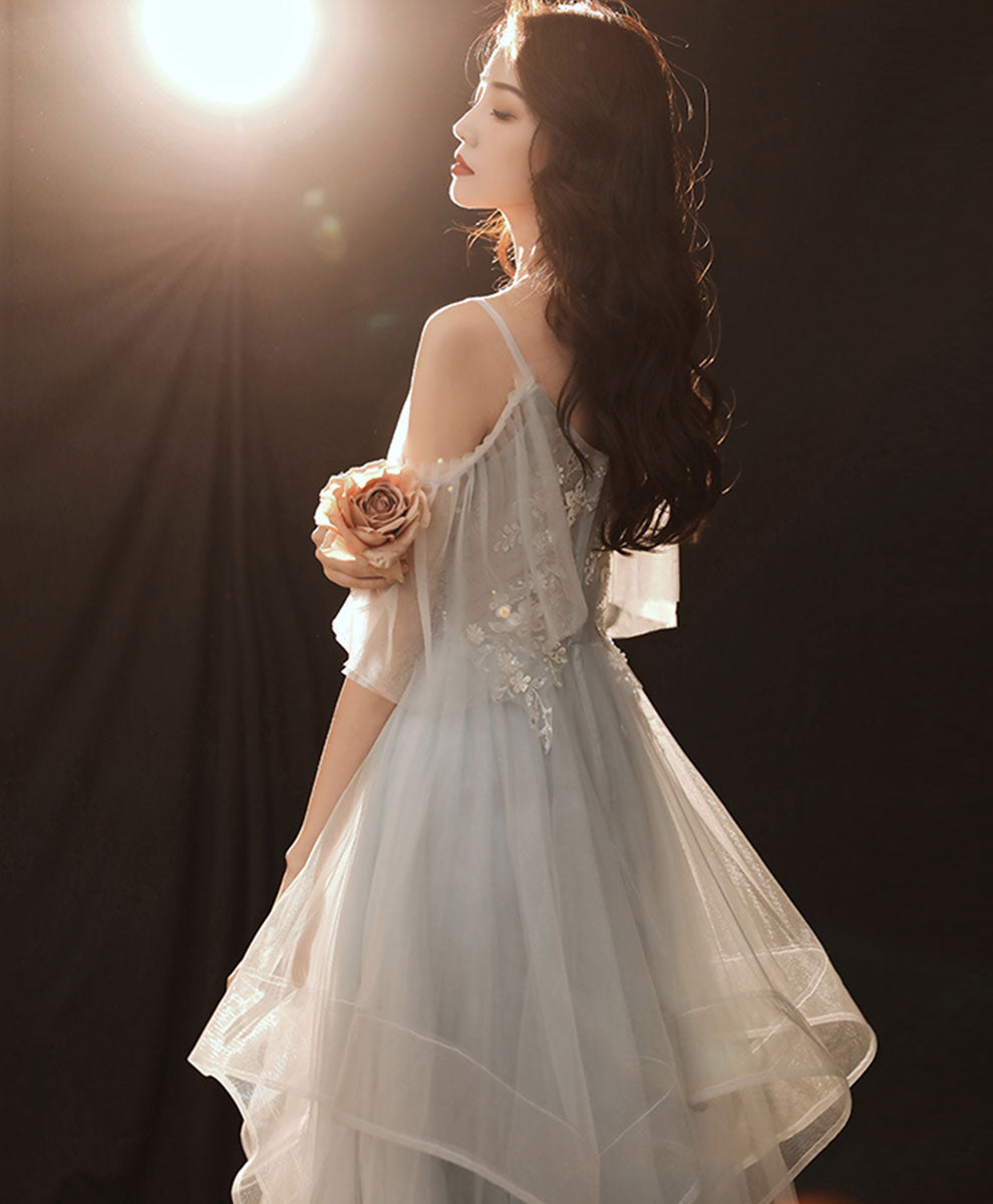 Gray Sweetheart Tulle Lace Short Prom Dress Gray Homecoming Dress
