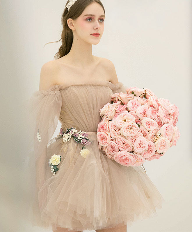 Cute Champagne Tulle Short Prom Dress, Champagne Homecoming Dress