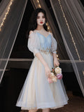 Blue A-line Tulle Lace Short Prom Dress, Blue Homecoming Dress