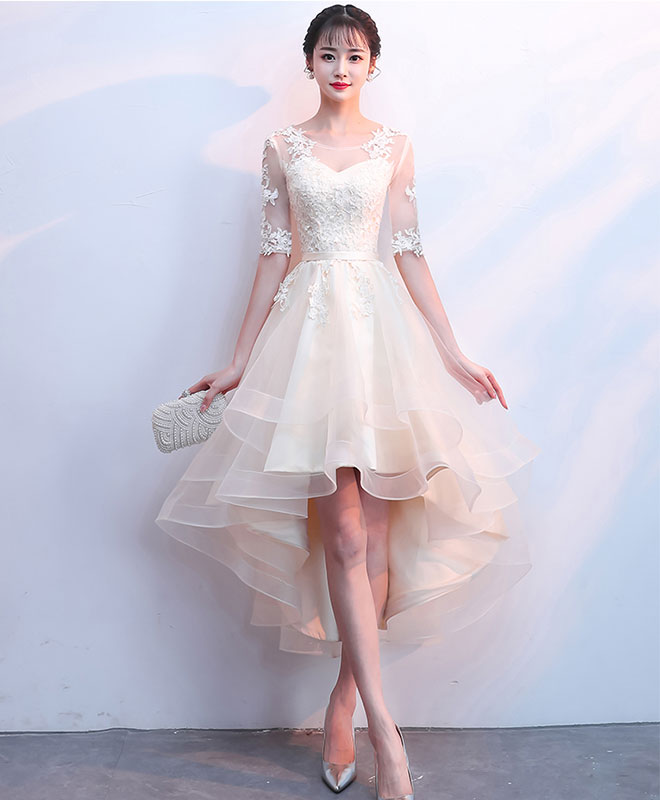 Champagne Tulle Lace Prom Dress, Champagne Homecoming Dress