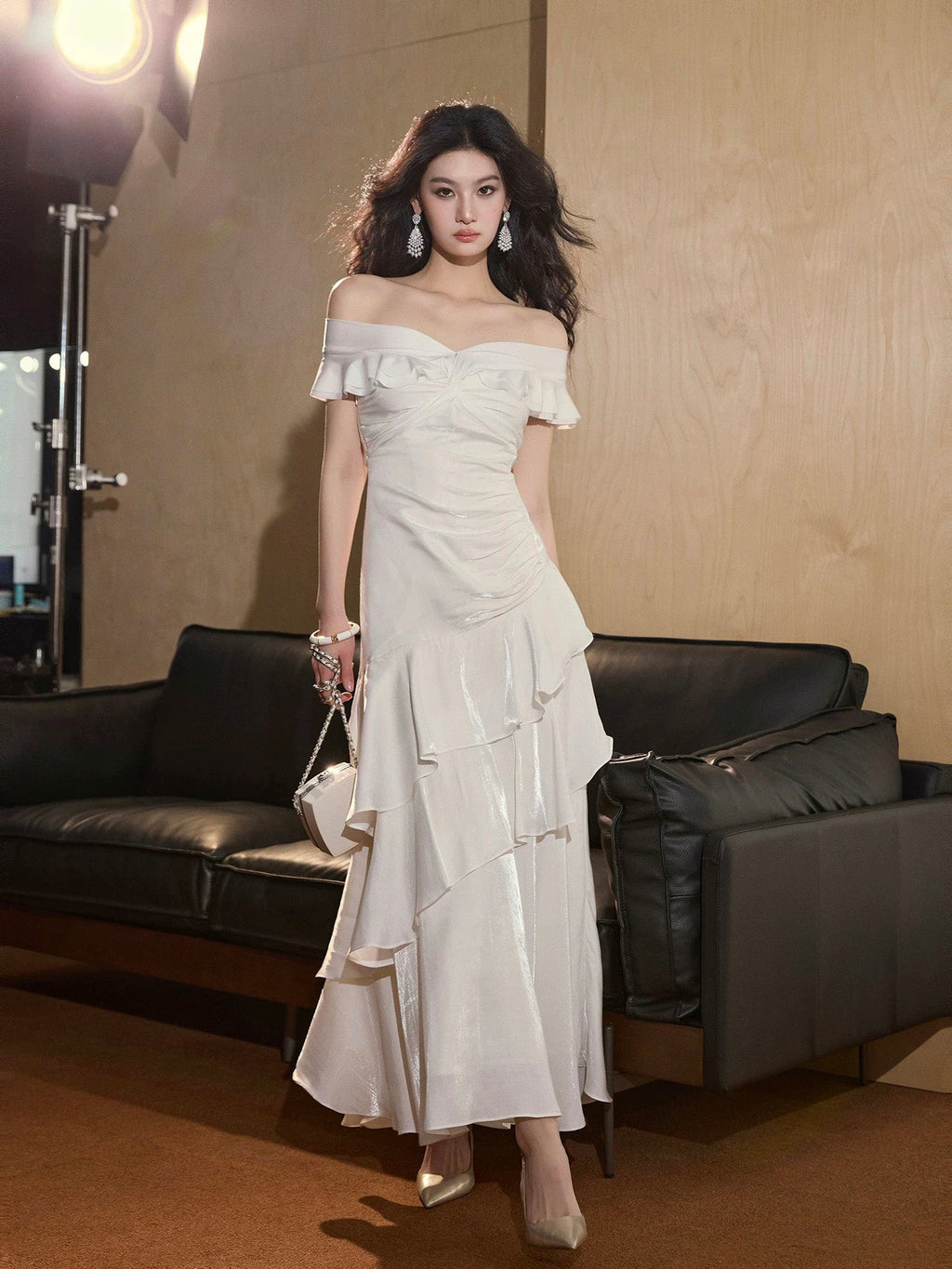 Mermaid Off Shoulder Silk Floor Length White Prom Dress