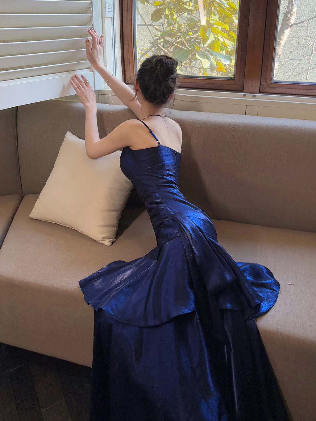 Mermaid Sweetheart Neck Blue Long Party Prom Dress