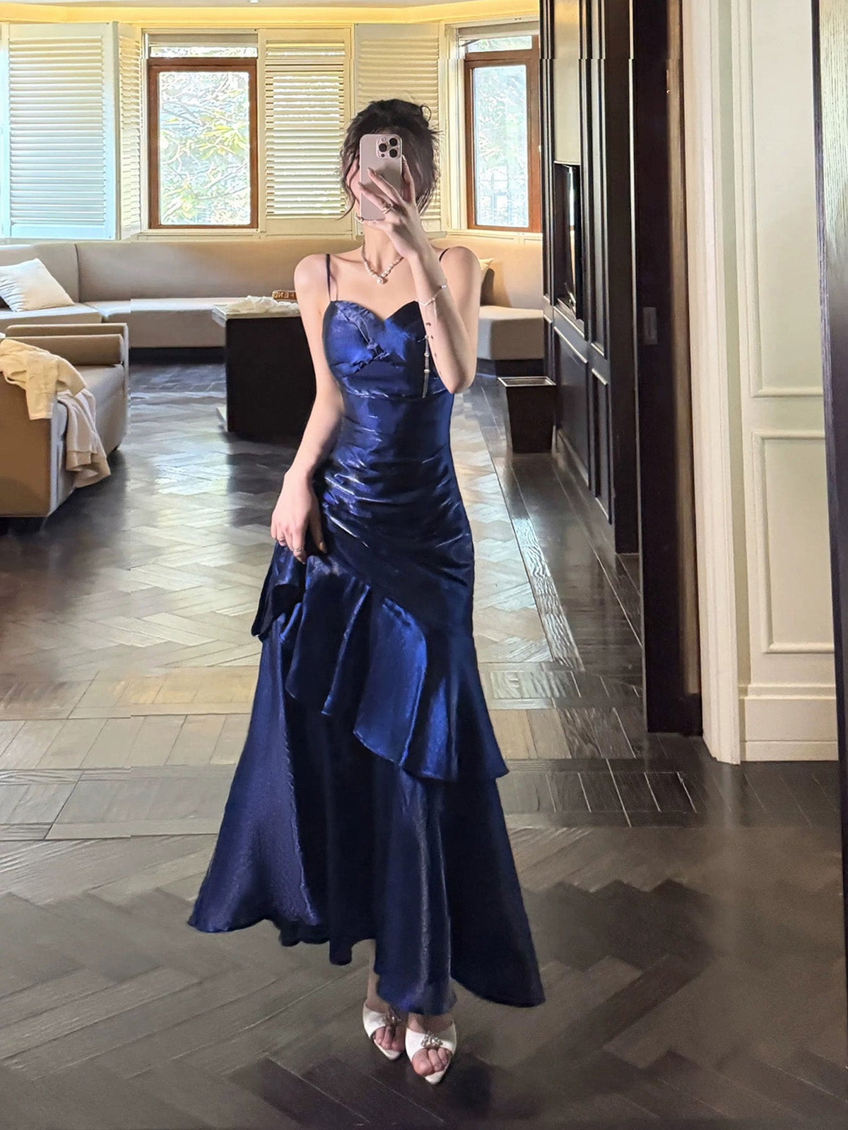 Mermaid Sweetheart Neck Blue Long Party Prom Dress
