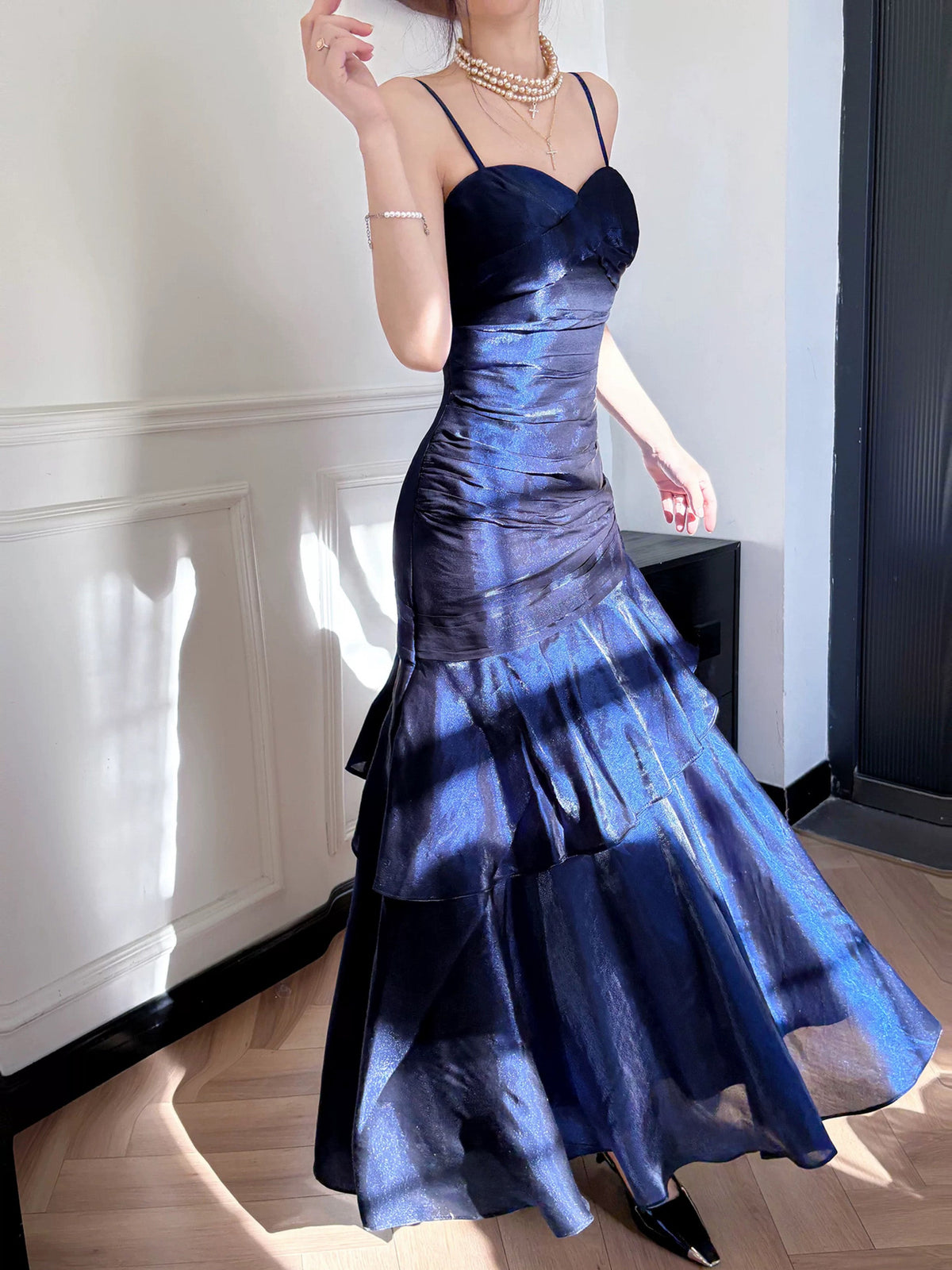 Mermaid Sweetheart Neck Blue Long Party Prom Dress