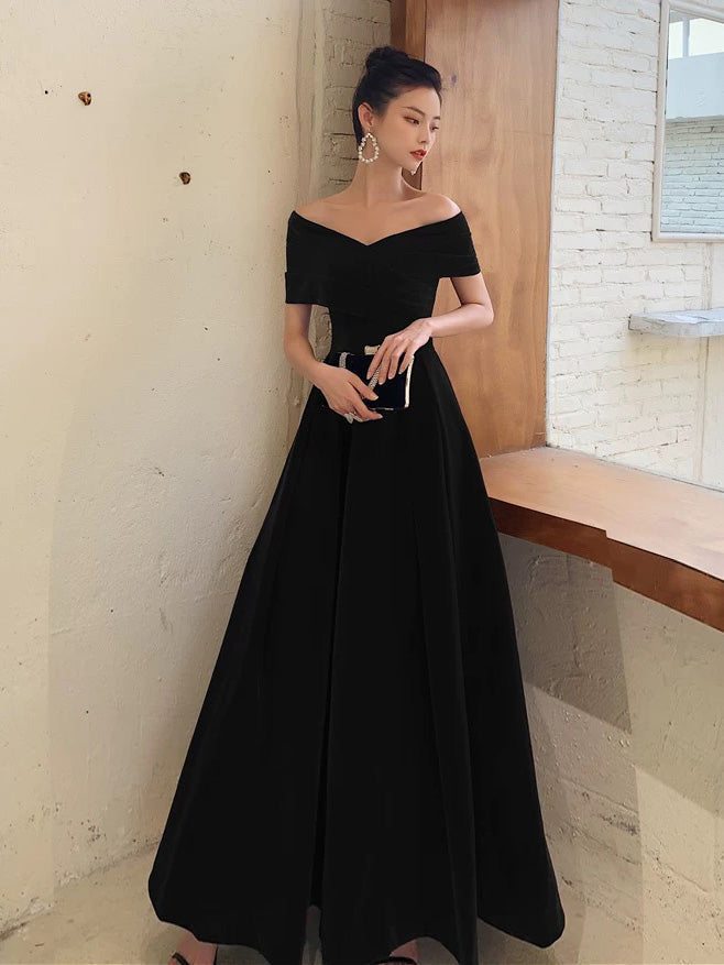 A-Line v Neck Off Shoulder Floor Length Velvet Burgundy Prom Dress
