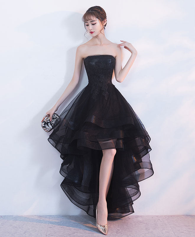 Black Tulle Lace Short Prom Dress, Black Tulle Homecoming Dress