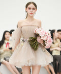 Cute Champagne Tulle Short Prom Dress, Champagne Homecoming Dress