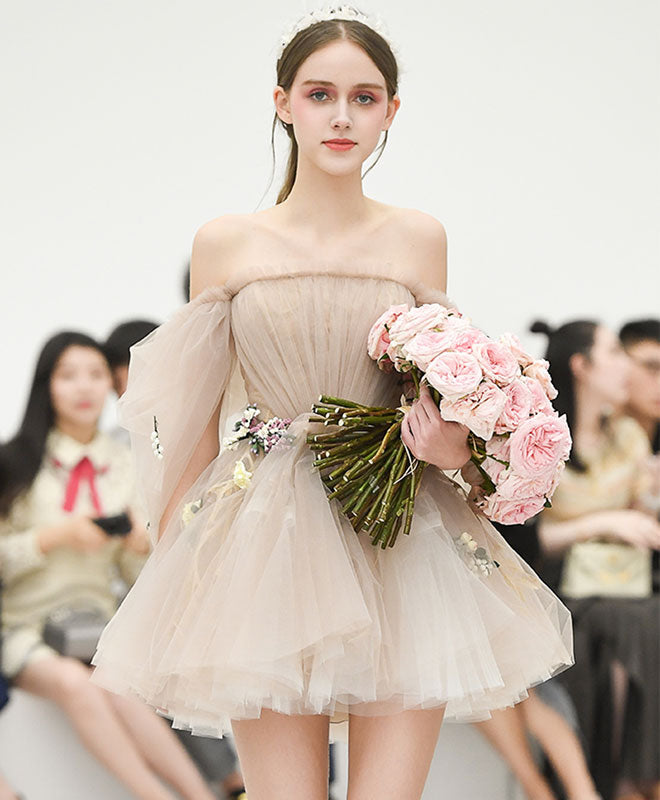 Cute Champagne Tulle Short Prom Dress, Champagne Homecoming Dress