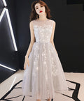 Gray Tulle Lace Short Prom Dress, Gray Homecoming Dress