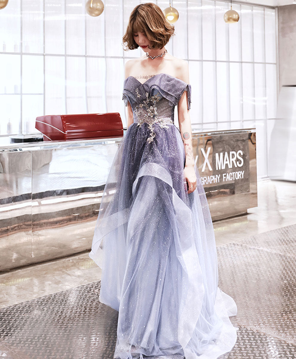 Purple Sweetheart Tulle Long Prom Dress Purple Evening Dress