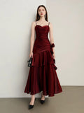 A-Line Sweetheart Neck Satin Tea Length Burgundy Party Dress