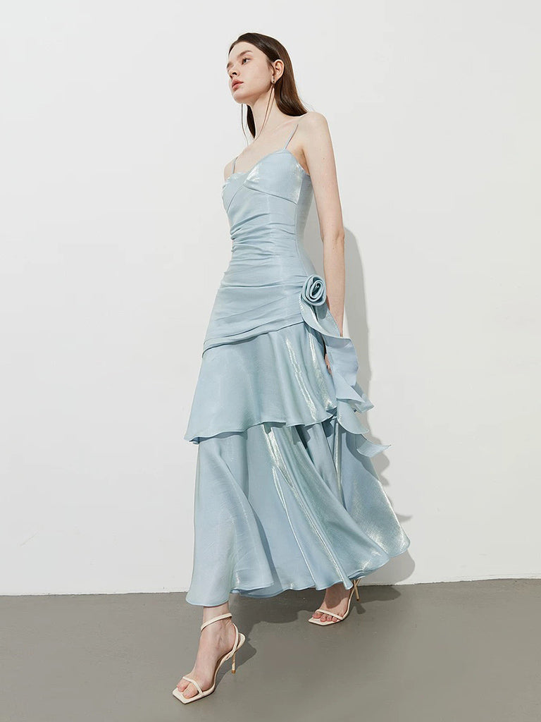 A-Line Sweetheart Neck Satin Tea Length Burgundy Party Dress