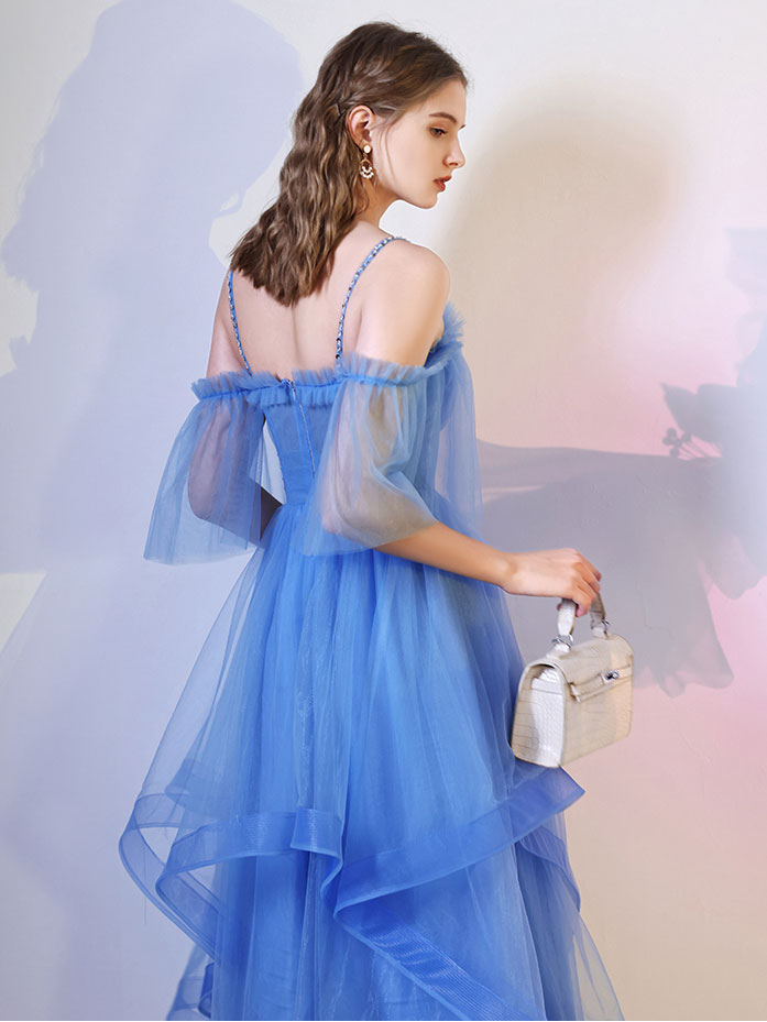 Simple Blue Tulle Short Prom Dress, Puffy Blue Homecoming Dress