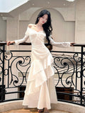 A-Line Sweetheart Long Sleeves ivory Long Prom Dress