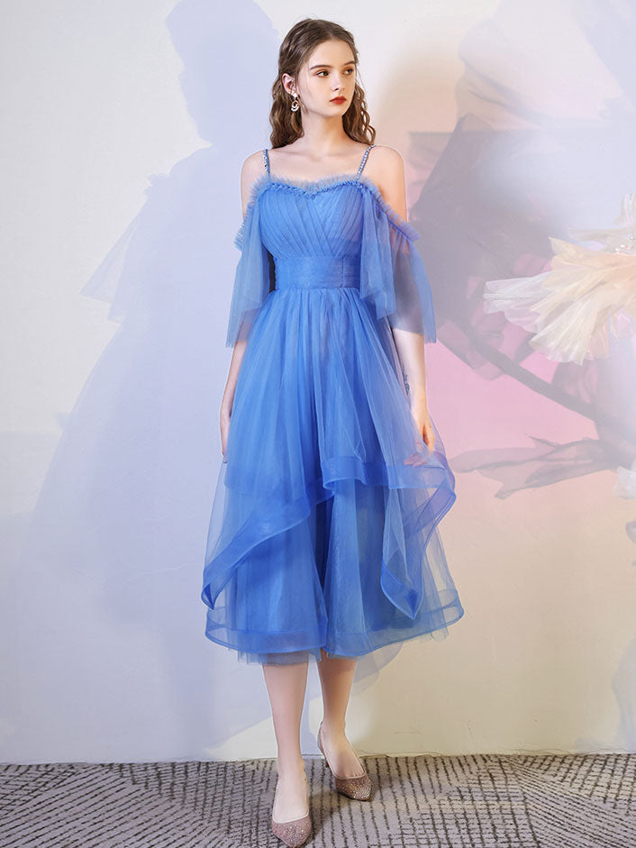 Simple Blue Tulle Short Prom Dress, Puffy Blue Homecoming Dress