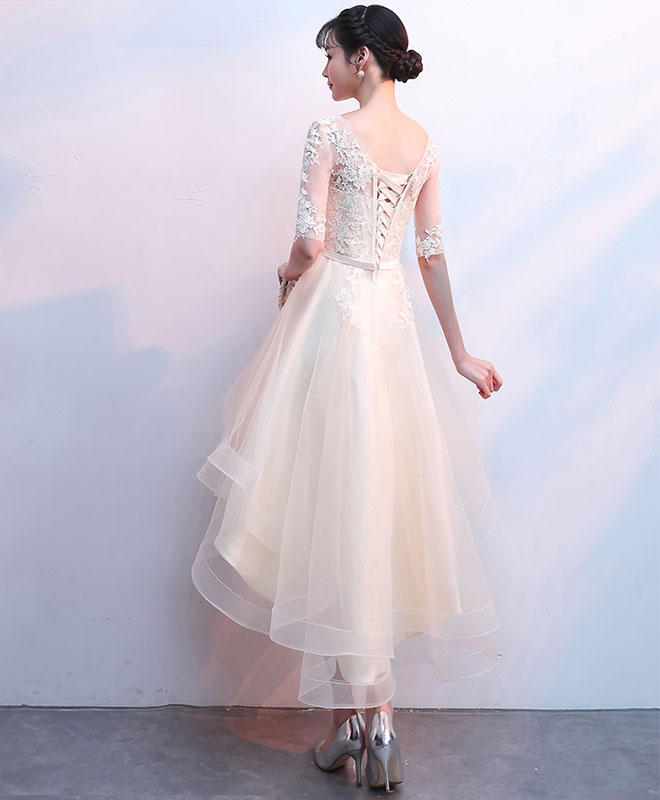 Champagne Tulle Lace Prom Dress, Champagne Homecoming Dress