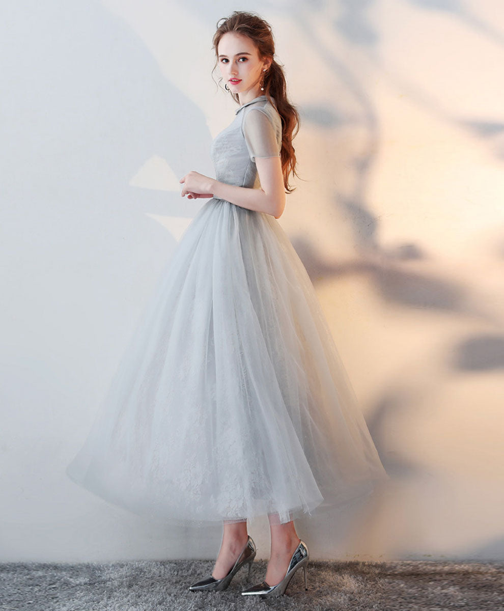 Purple High Neck Tulle Lace Prom Dress Tulle Lace Homecoming Dress