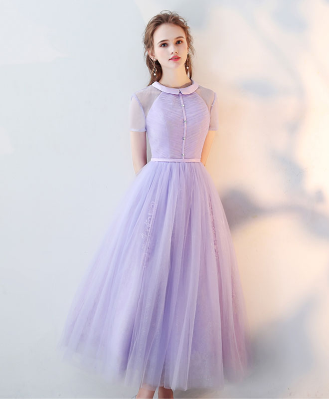 Gray High Neck Tulle Lace Prom Dress Tulle Lace Evening Dress