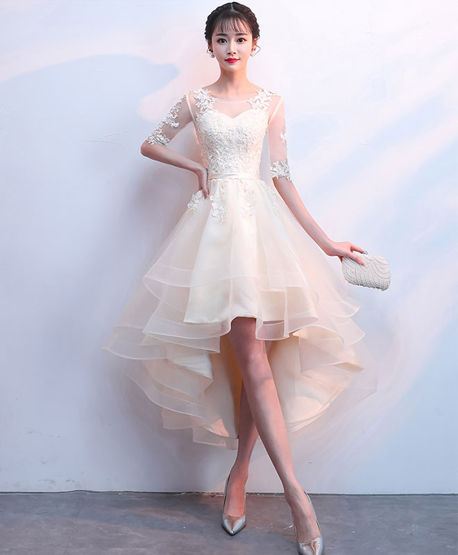 Champagne Tulle Lace Prom Dress, Champagne Homecoming Dress
