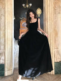 A-Line Velvet Black Long Prom Dress, Black Long Formal Dress