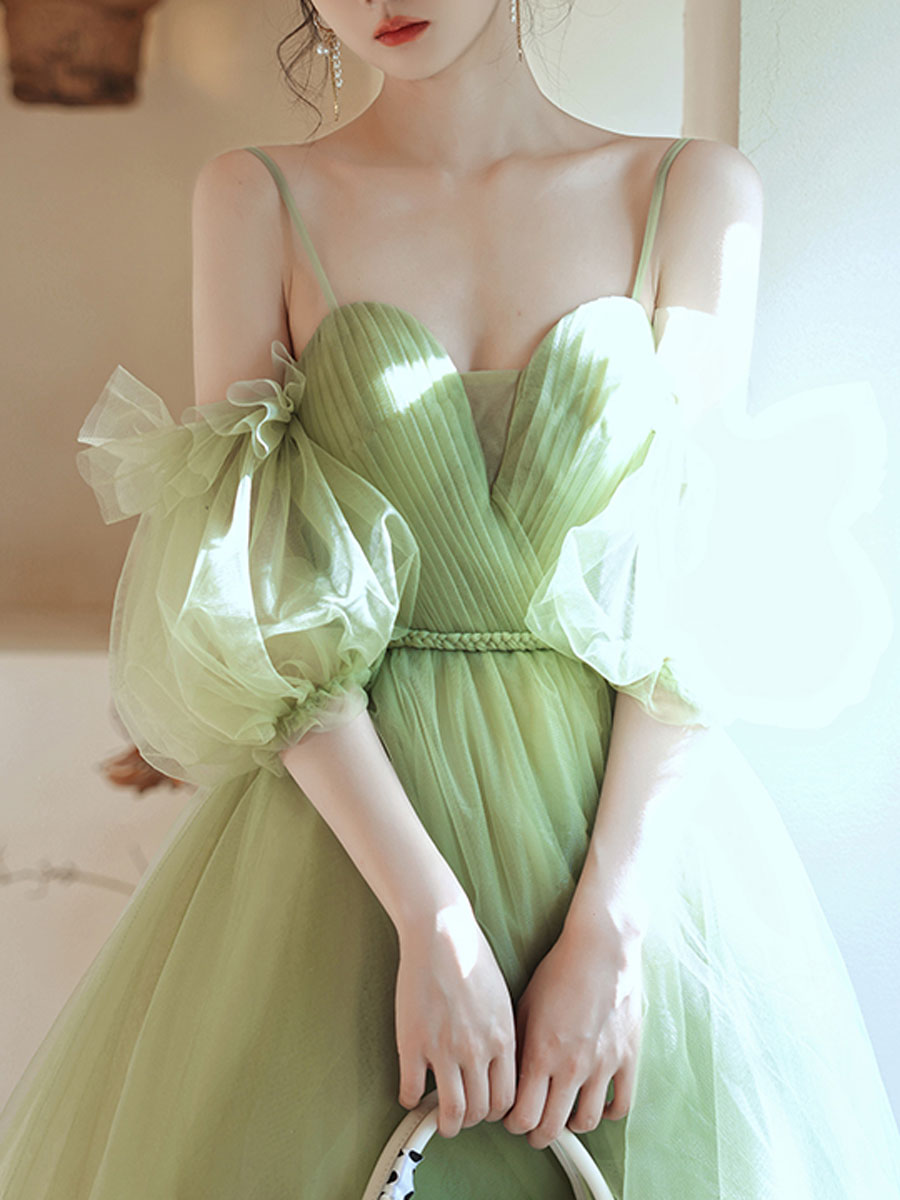Simple Green Tulle Short Prom Dress, Green Puffy Homecoming Dress