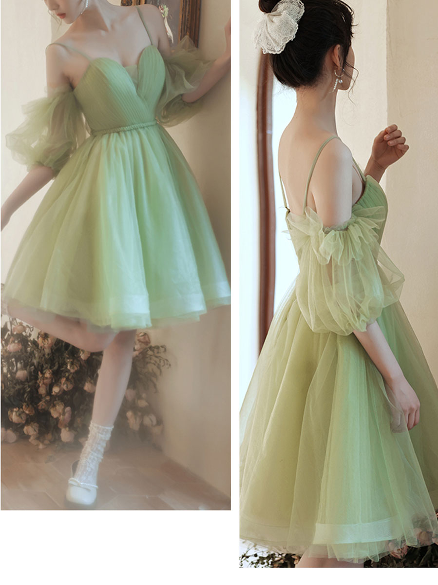 Simple Green Tulle Short Prom Dress, Green Puffy Homecoming Dress