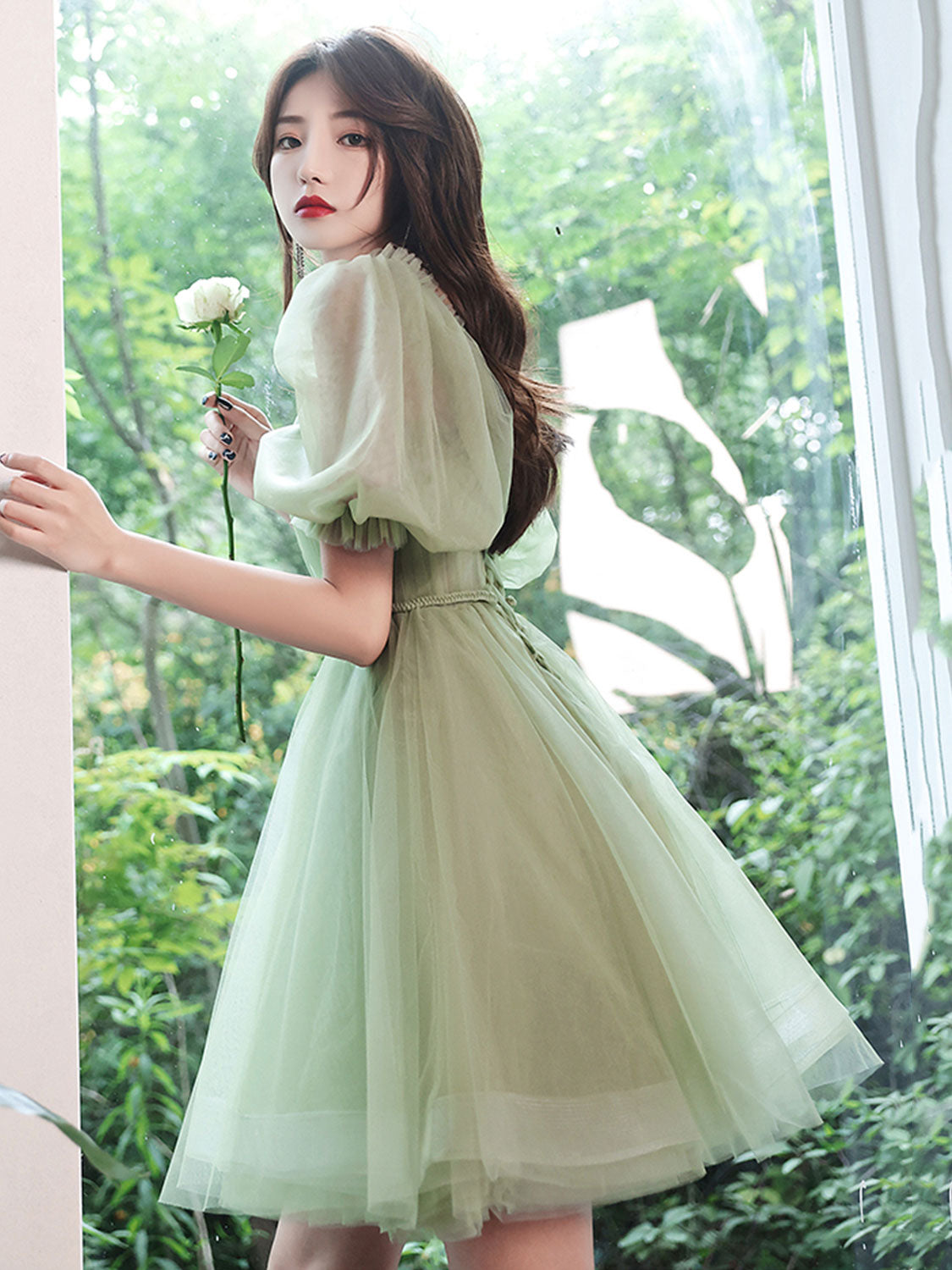 Simple Mini Tulle Short Green Prom Dress, Green Puffy Homecoming Dress