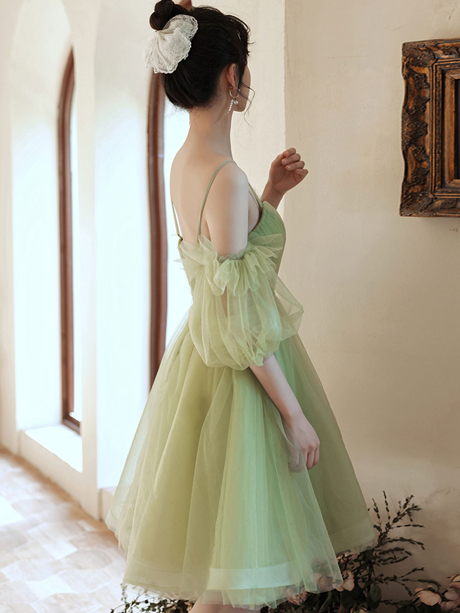 Simple Green Tulle Short Prom Dress, Green Puffy Homecoming Dress