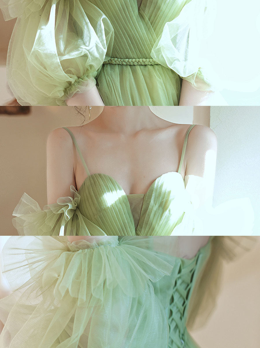 Simple Green Tulle Short Prom Dress, Green Puffy Homecoming Dress