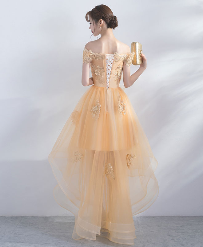 Champagne Tulle Lace Short Prom Dress, Champagne Homecoming Dresses