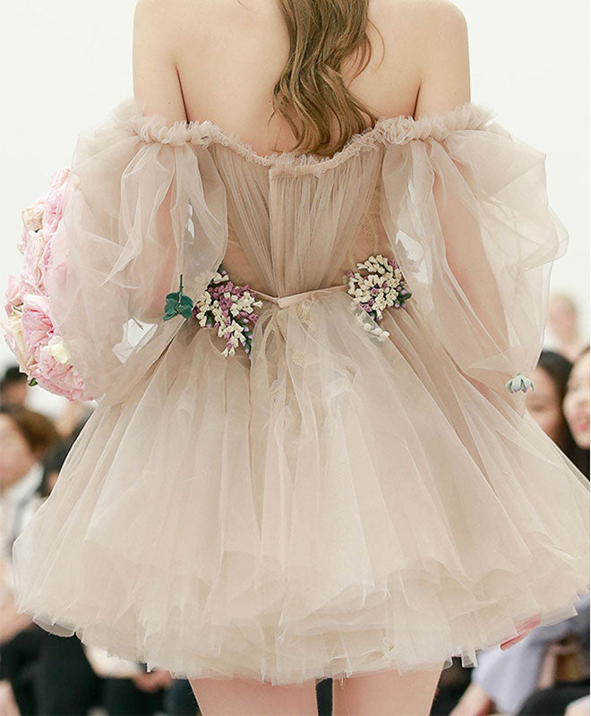 Cute Champagne Tulle Short Prom Dress, Champagne Homecoming Dress