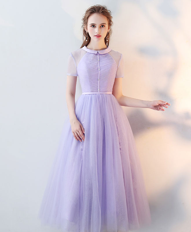 Gray High Neck Tulle Lace Prom Dress Tulle Lace Evening Dress