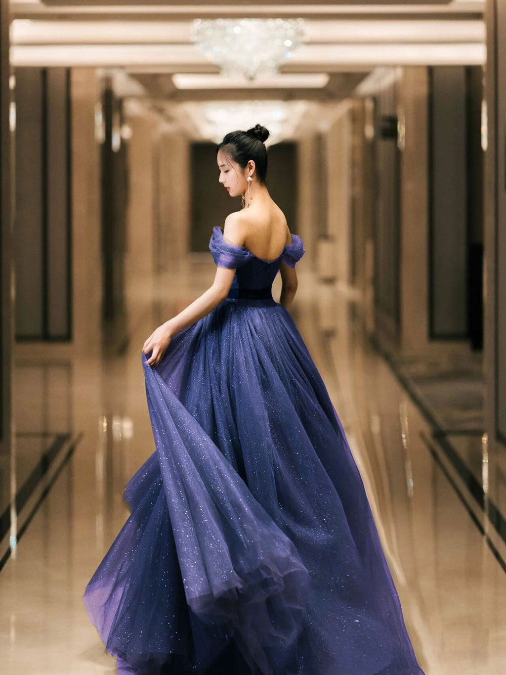 Elegant Sweetheart Neck Tulle Sequin Long Prom Dress, Backless Graduation Dresses