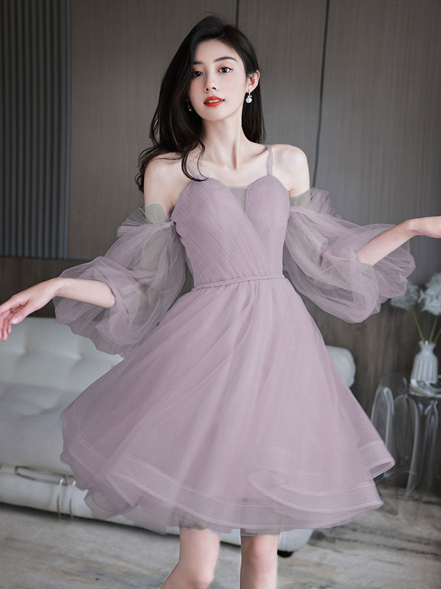 Cute Sweetheart Neck Tulle Short Prom Dress, Cute Puffy Homecoming Dress