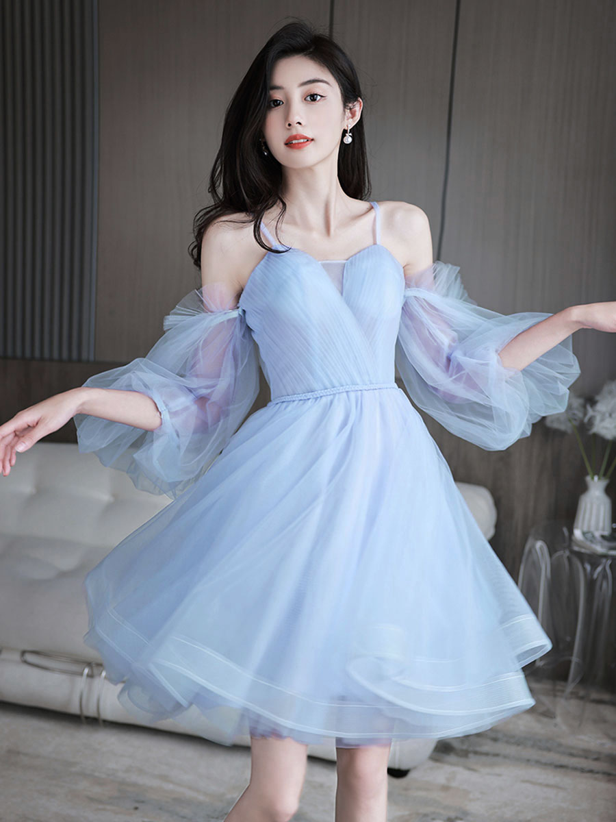 Cute Sweetheart Neck Tulle Short Prom Dress, Cute Puffy Homecoming Dress