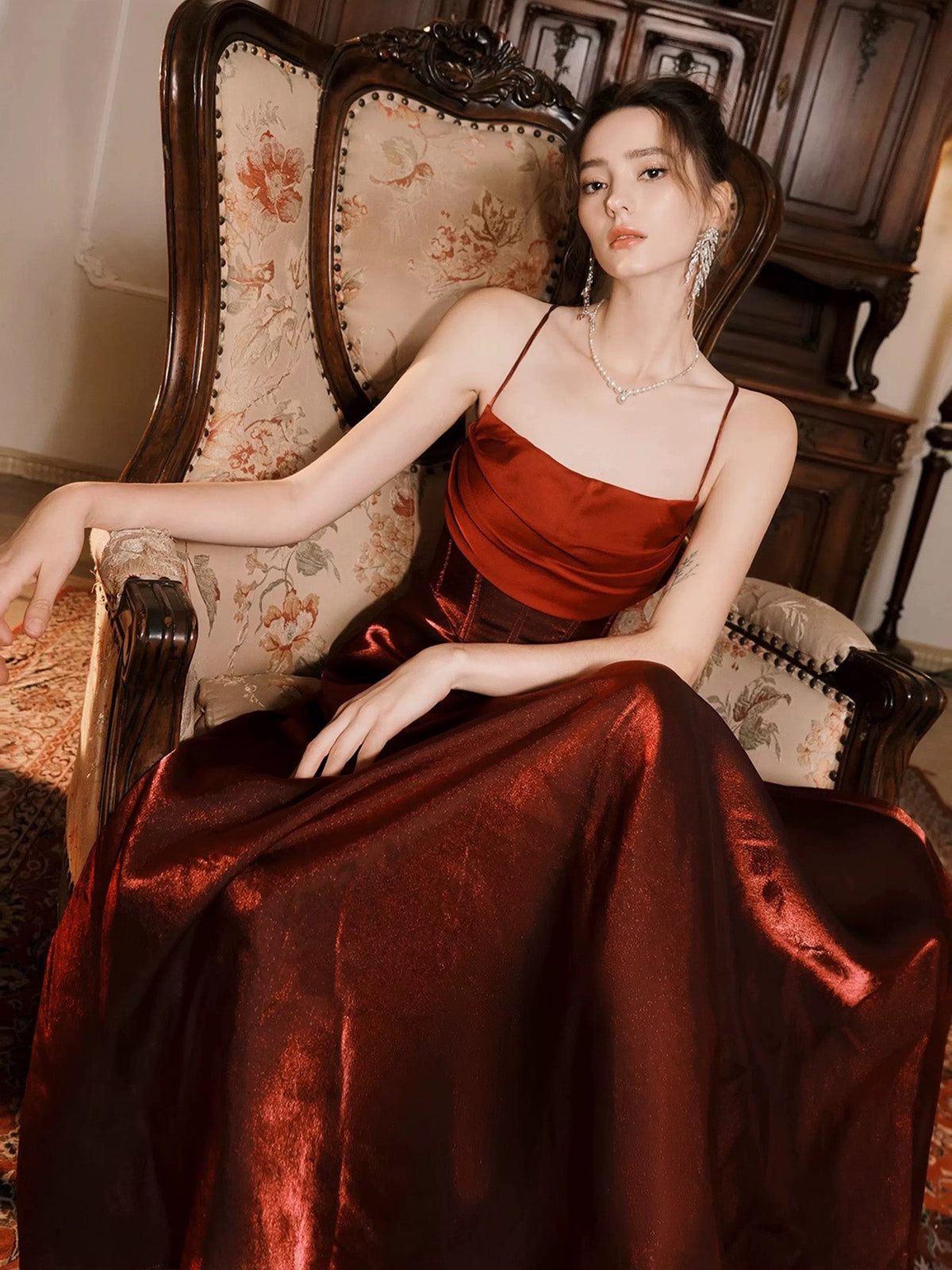 Simple A-Line Backless Tea Length Burgundy Prom Dress