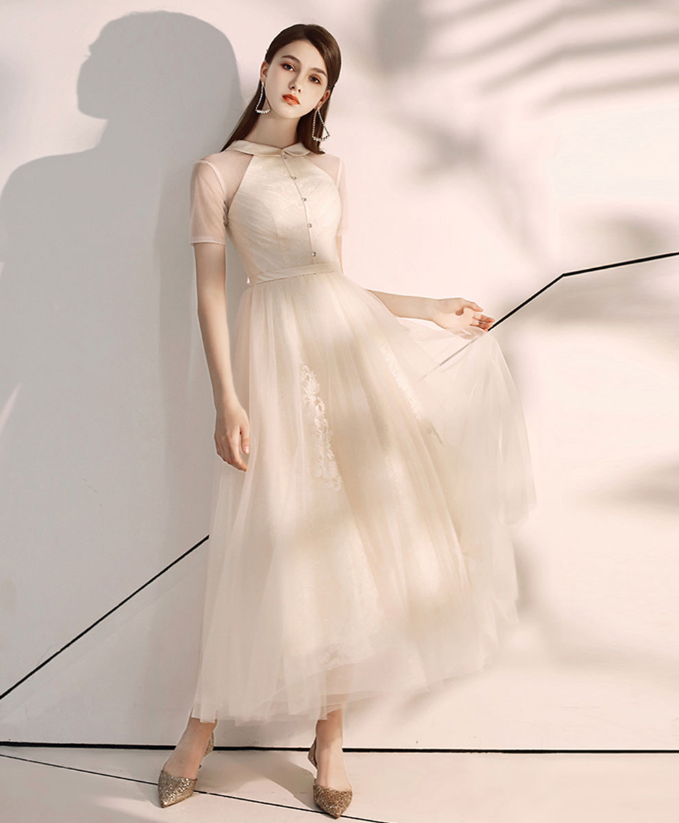 Purple High Neck Tulle Lace Prom Dress Tulle Lace Homecoming Dress