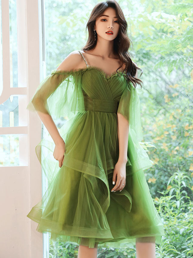 Green Sweetheart Neck Green Tulle Prom Dress, Puffy Green Homecoming Dress