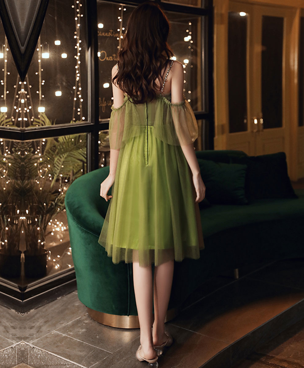 Simple Green Tulle Short Prom Dress Green Homecoming Dress