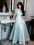 A-Line Sweetheart Neck Floor Length Blue Prom Dress