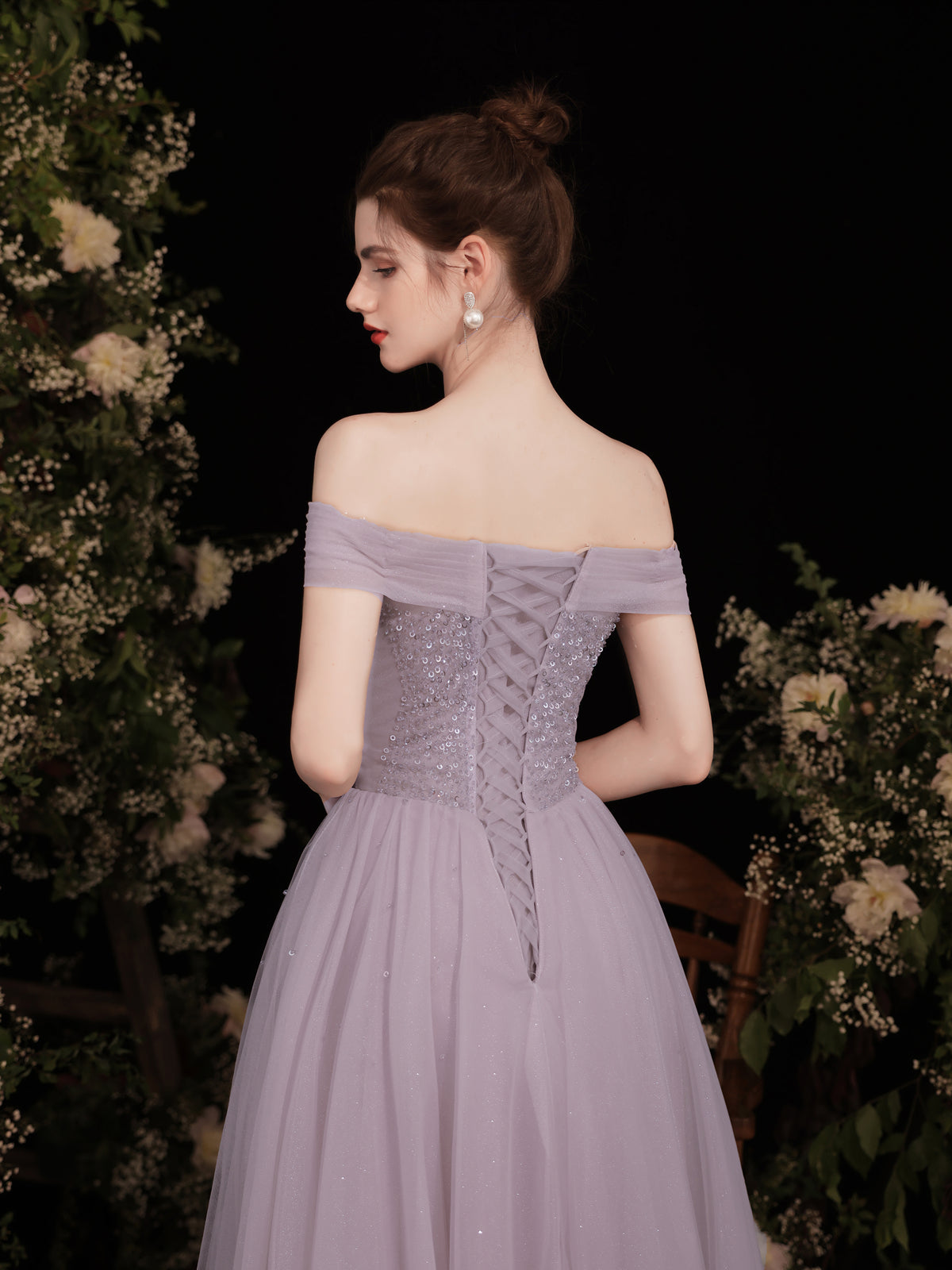 Purple Tulle Sequin Long Prom Dress, Purple Tulle Formal Dress