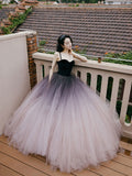 A-Line sweetheart neck tulle long prom dress formal evening dress