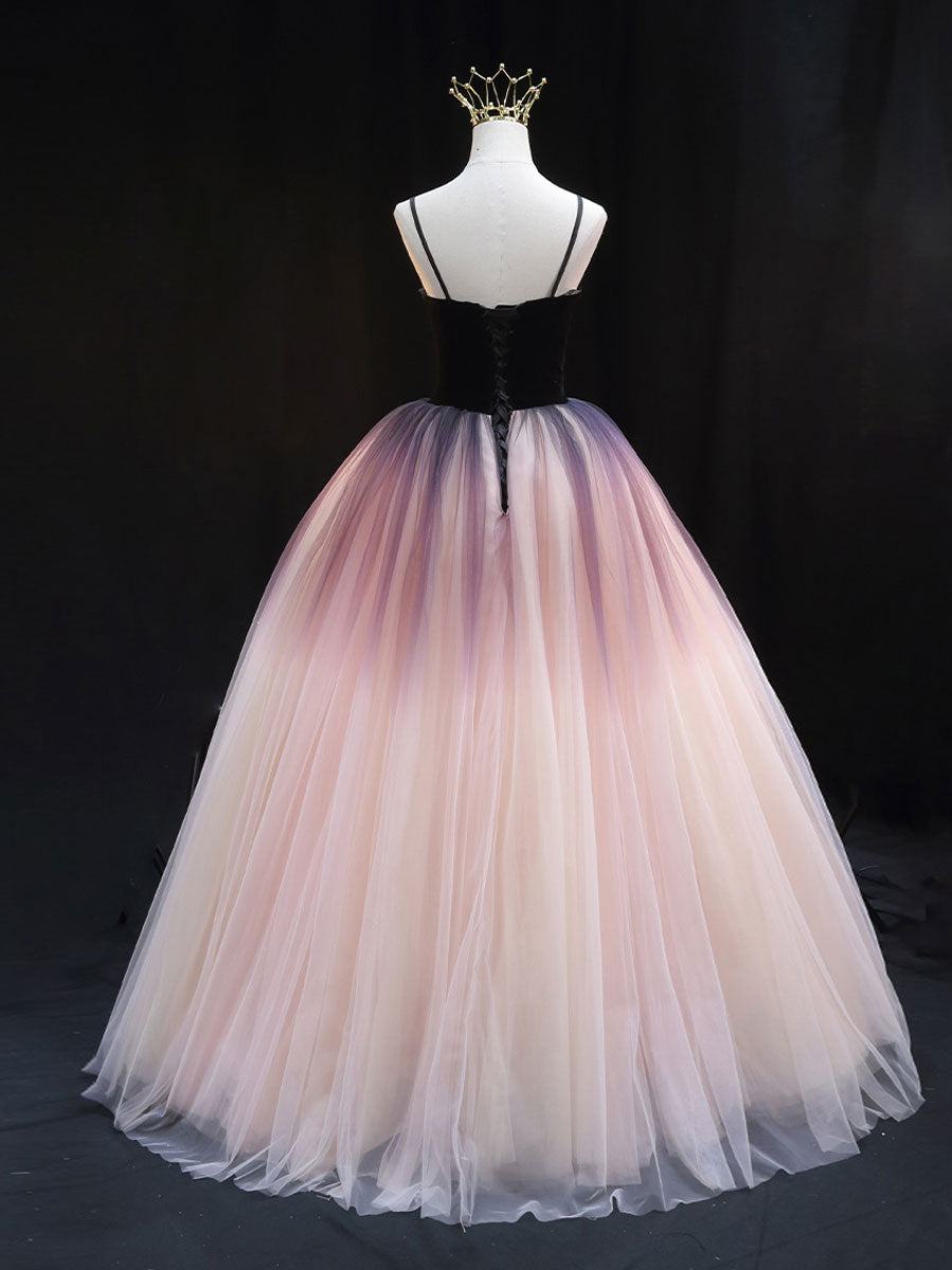 A-Line sweetheart neck tulle long prom dress formal evening dress