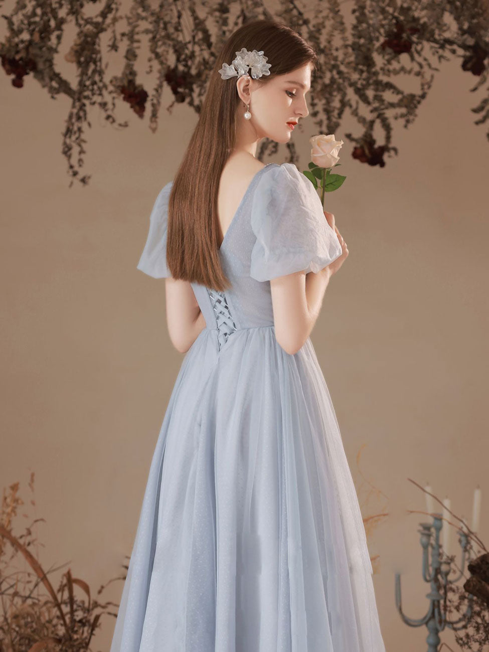 A Line Square Neckline Gray Short Prom Dress, Gray Homecoming Dresses