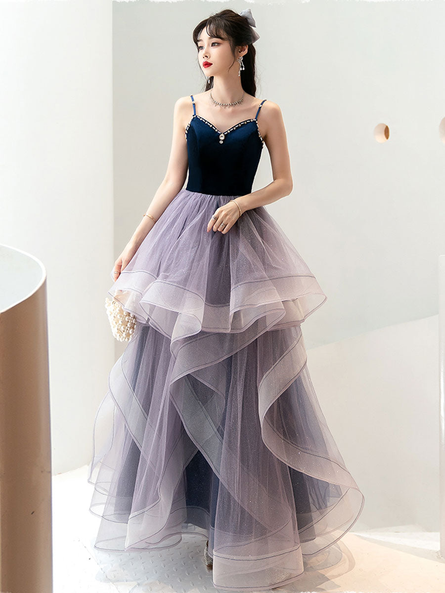 Purple Sweetheart Neck Tulle Long Prom Dress Purple Graduation Dresses