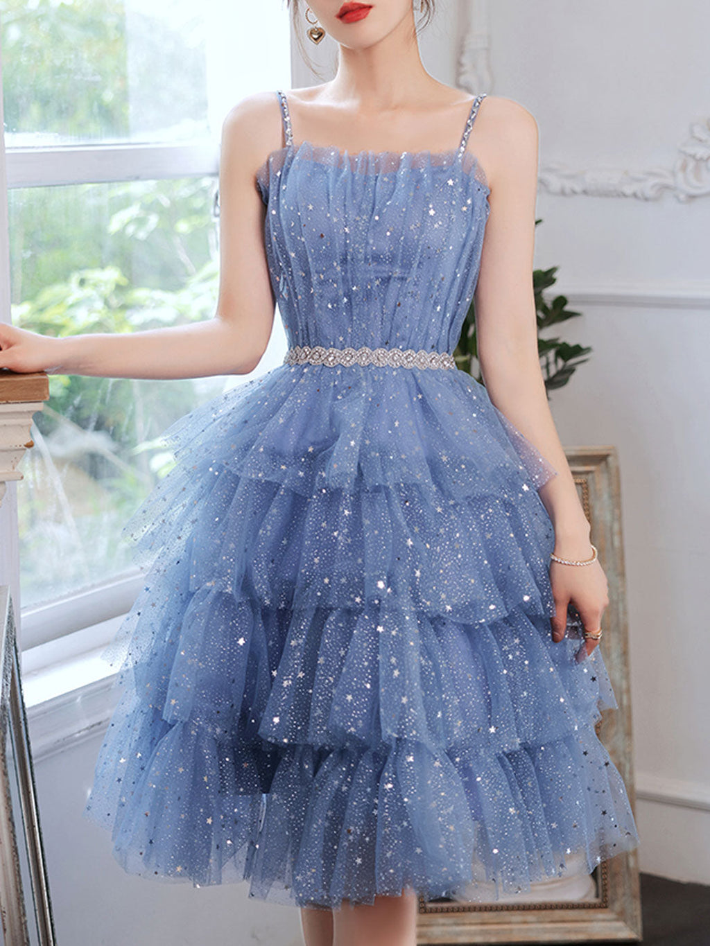 Short Puffy Blue Prom Dress, Tulle Short Blue Puffy Homecoming Dress