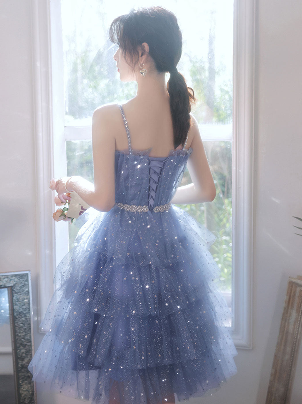 Short Puffy Blue Prom Dress, Tulle Short Blue Puffy Homecoming Dress