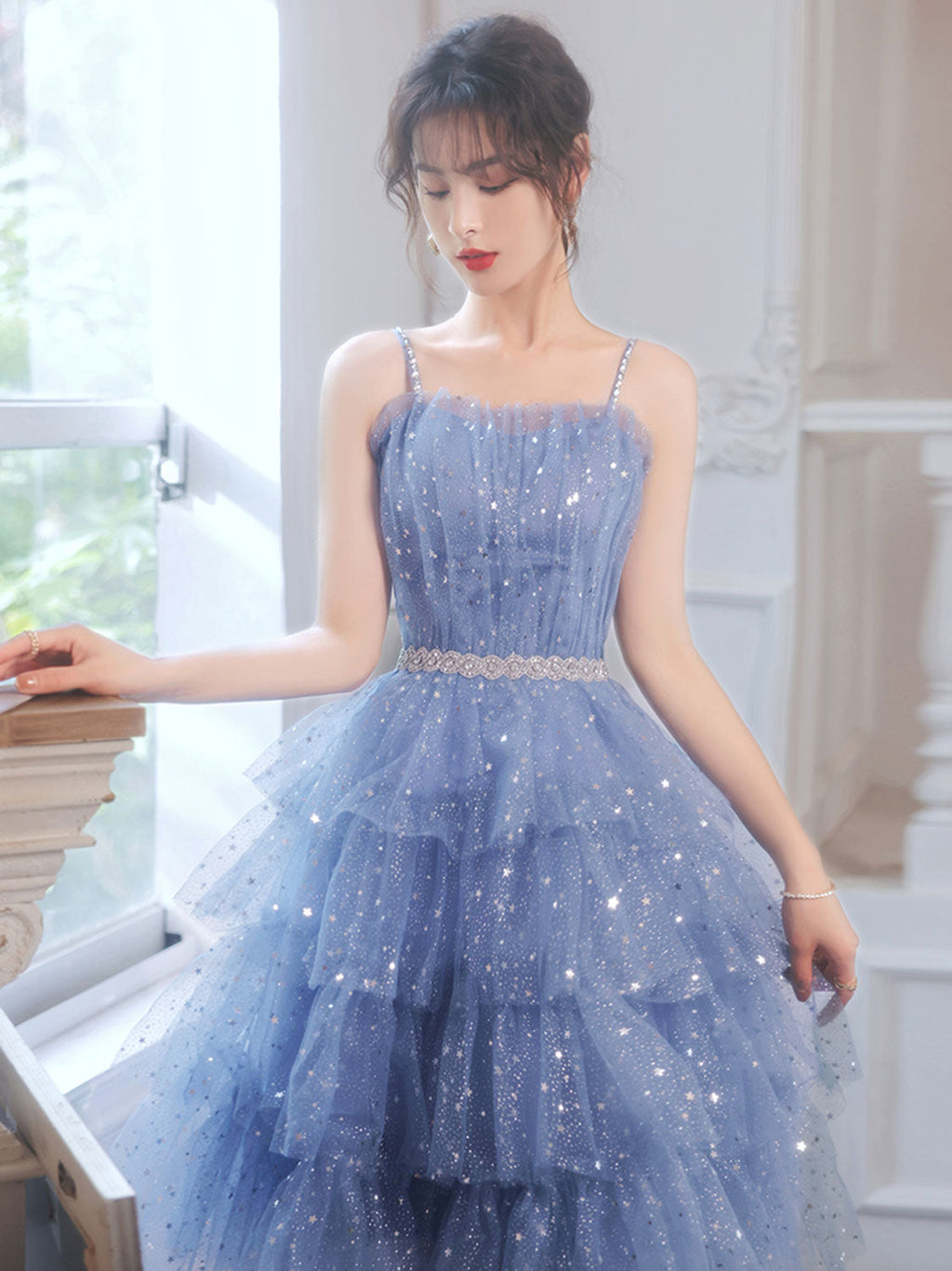 Short Puffy Blue Prom Dress, Tulle Short Blue Puffy Homecoming Dress